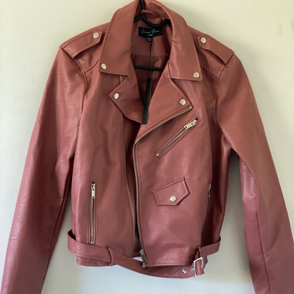 Dusty rose / Pinkish Mauve Asymmetrical Vegan leather biker jacket. NWT